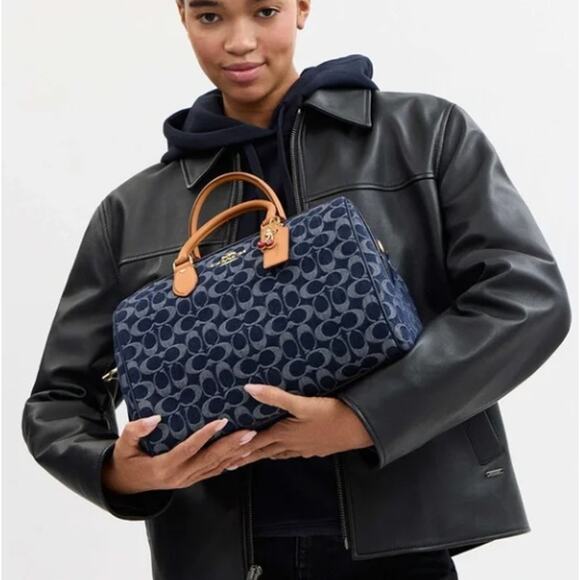 NWT Coach Rowan Large Satchel Bag In Signature Blue Denim Canvas - Picture 13 of 15